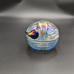 Hand Blown Iridescent Carnival Glass Ball Sphere Paperweight
